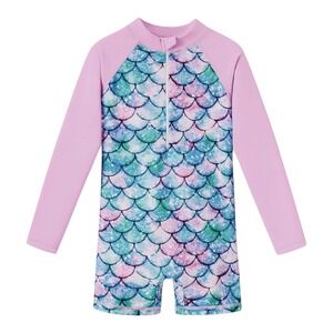 NEW Mermaid Scale Girls Size‎ 4T Lavender Blue Long Sleeve One Piece Swimsuit